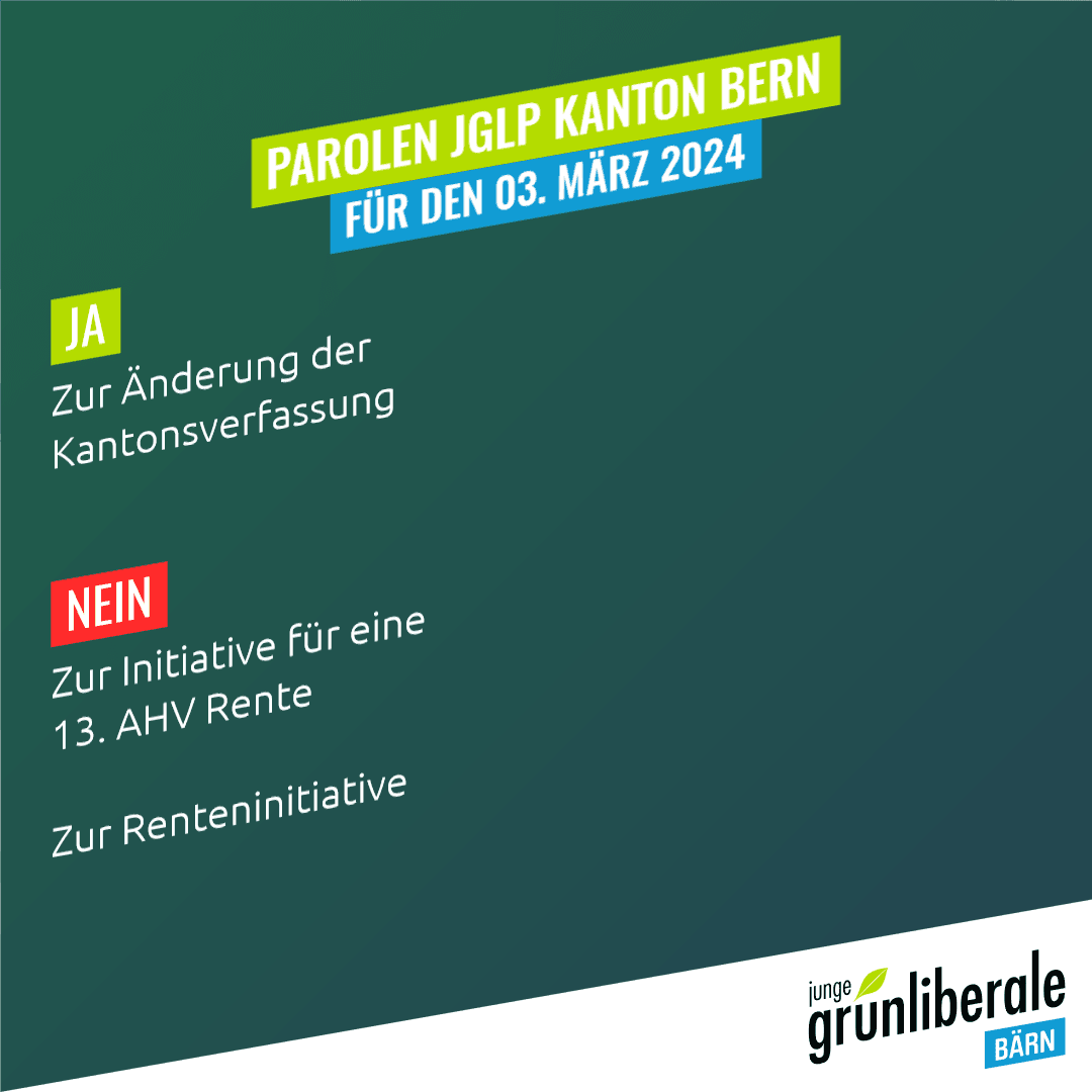 Junge Grünliberale Kanton Bern wählen 2 neue Vorstandsmitglieder und fassen Abstimmungsparolen