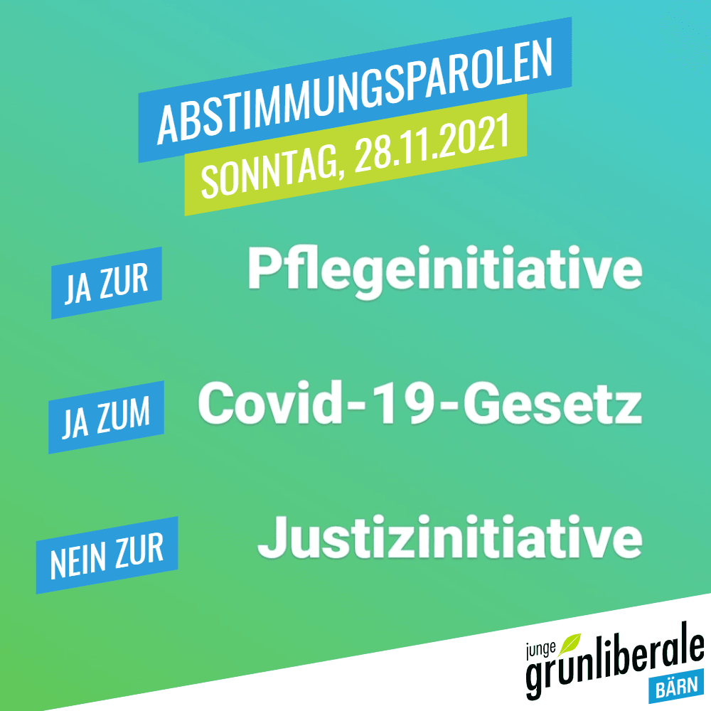 Junge Grünliberale Kanton Bern beschliessen die Parolen zu den drei nationalen Vorlagen vom 28. November 2021