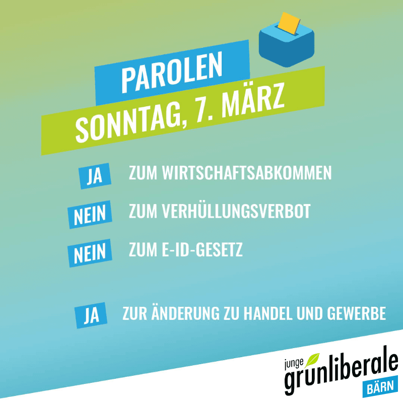 Junge Grünliberale Kanton Bern führen Co-Präsidium ein und fassen ihre Abstimmungsparolen vom 7. März 2021