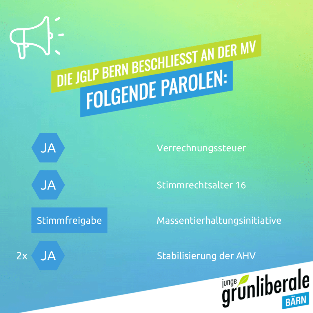 Junge Grünliberale Kanton Bern wählen 2 neue Vorstandsmitglieder und fassen Abstimmungsparolen
