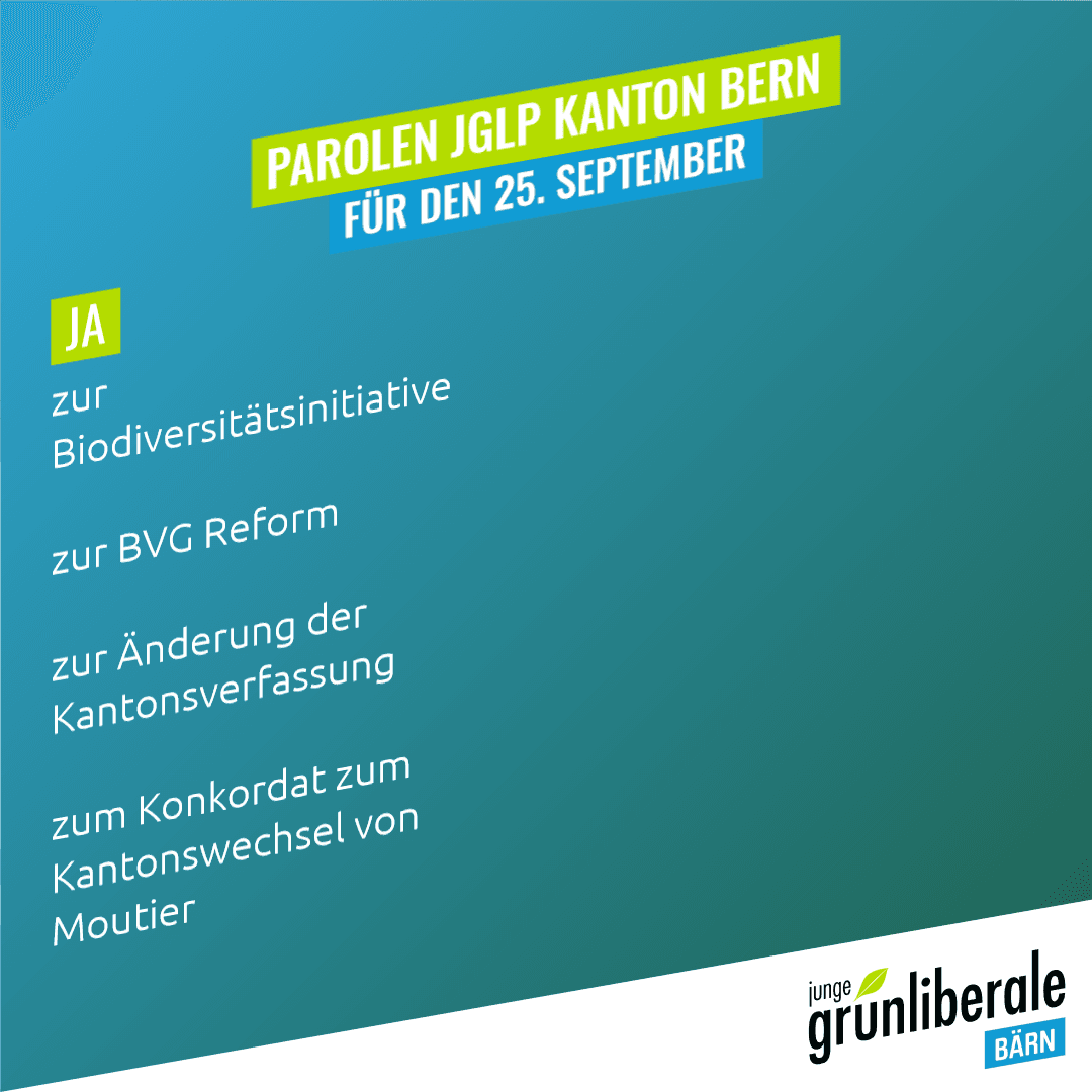 Junge Grünliberale Kanton Bern wählen 2 neue Vorstandsmitglieder und fassen Abstimmungsparolen